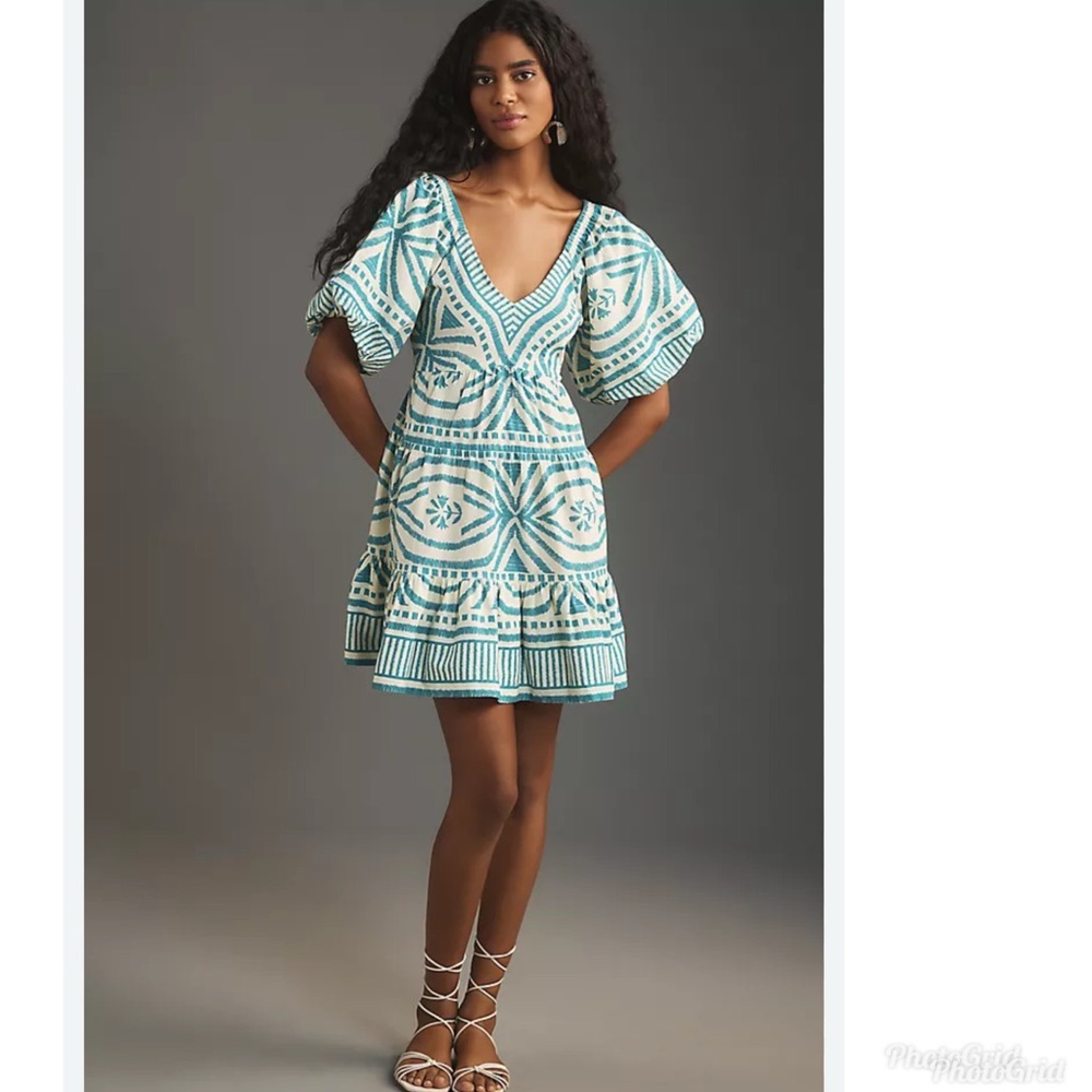 Omika Ila mini dress empire cut puff sleeves cutout babydoll PL boho printed